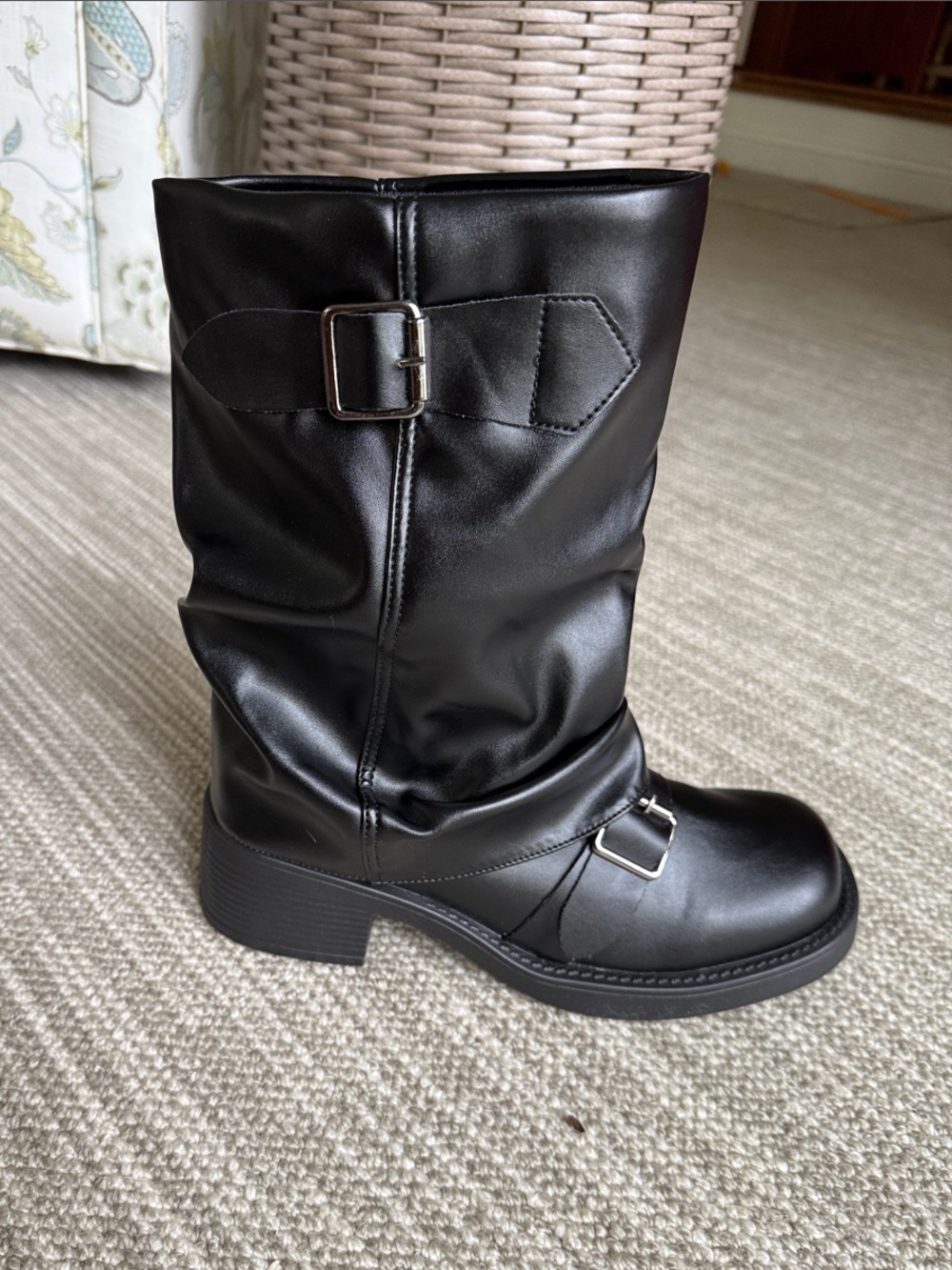 Black Mid-Calf Buckle Boots 
Never worn!